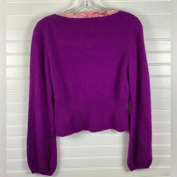 Free People Sweater Cardigan Medium Purple Wool Blend Rhinestone Embellished - Picture 8 of 10